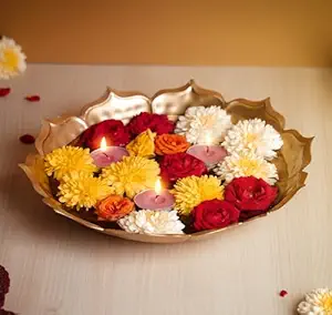 ZEN IMPEX Urli Bowl for Home Decor, Decorative Bowl for Diwali, Urli for Flower Decoration, Gold, 10inch