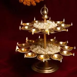 ZEN IMPEX Lotus Urli Bowl, Diwali Decorative Round Diya Shape Urli Bowl for Home Beautiful Handcrafted Bowl Tea Light Candles Home,Office Special for Diwali Gift. (2 Layer, Lotus Urli Bowl)