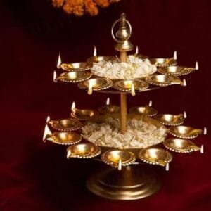 ZEN IMPEX DIYA Urli Bowl, Diwali Decorative Round Diya Shape Urli Bowl for Home Beautiful Handcrafted Bowl Tea Light Candles Home,Office Special for Diwali Gift. (2 Layer, Lotus Urli Bowl)