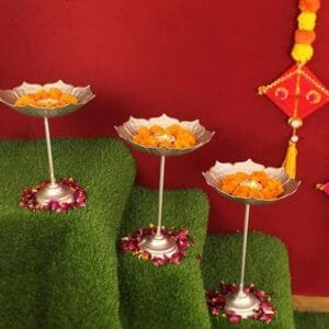 ZEN IMPEX Metal Pack of 3 Decorative Urli Bowl for Home Decor with Stands Floating Flowers Home Decor Item Decoration Items for Home Decor Bedroom Center...