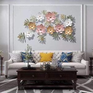 ZEN IMPEX Metal Flower Wall Art Iron Wall Hanging Home Decoration Perfect for Living Room/Hotel/Restaurant/Bedroom/Drawing Room (Color : Multi) (Size: 55 X.