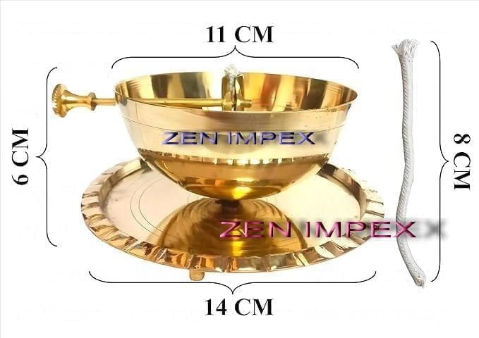 Handicrafts - Premium Brass Akhand Jyoth with Glass Chimney - Diya - Deep - Golden Brass Diya with Wick Lifting Screw Lever Pooja Item for Diwali, Navratri, Home Decoration.6 inch *5.5 inch - Image 5