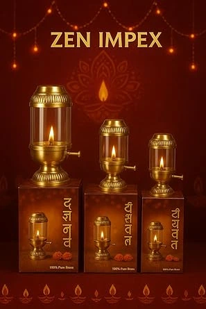 Premium Brass Akhand Jyoth with Glass Chimney for Diwali Pooja Set of 3 lamp Size no 1,2,3 Included - Image 5