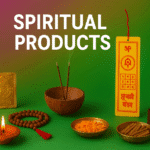 **Alt Text:** "Spiritual products including taweez, incense sticks, prayer beads, and holy accessories displayed on a serene festive background from Zen Impex."