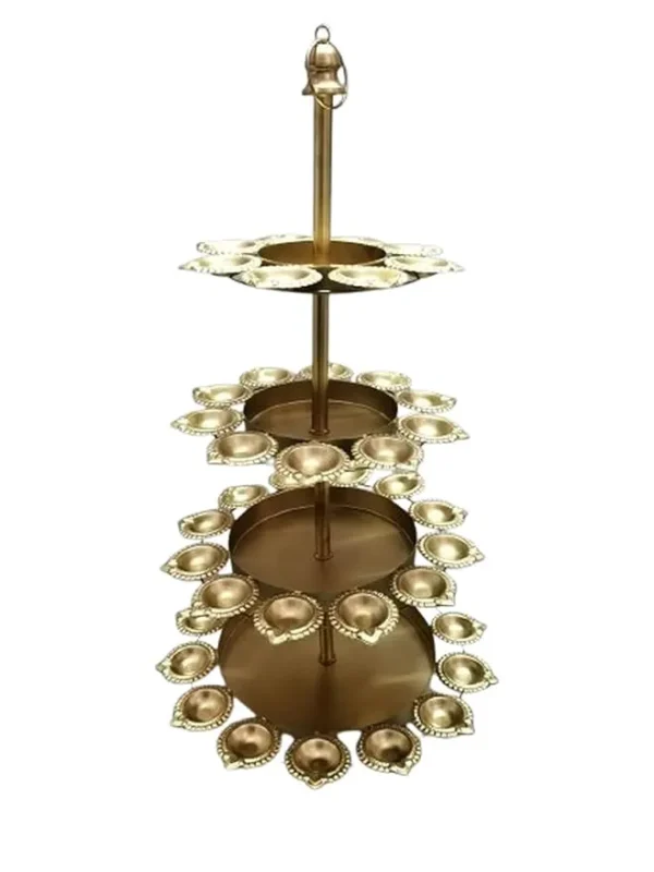 ZEN IMPEX 4 Tier Brass Urli Premium Metal Arts Metal Gold Urli Bowl with Diya. Urli Bowl for Home Decoration | Candle Stands with Diya | Diwali Showpiece Candle Holder. - Image 2