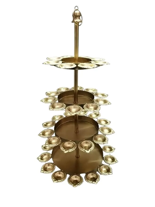 ZEN IMPEX 4 Tier Brass Urli Premium Metal Arts Metal Gold Urli Bowl with Diya. Urli Bowl for Home Decoration | Candle Stands with Diya | Diwali Showpiece Candle Holder. - Image 2