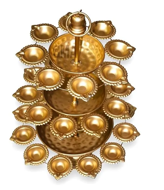 ZEN IMPEX 3 Tier Brass Urli Premium Metal Arts Metal Gold Urli Bowl with Diya. Urli Bowl for Home Decoration | Candle Stands with Diya | Diwali Showpiece Candle Holder. - Image 4
