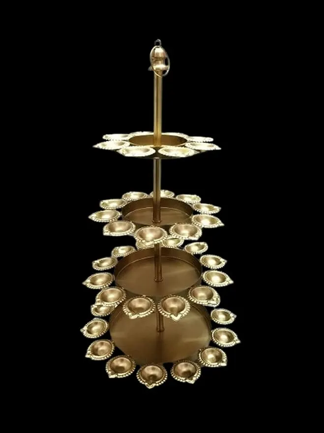 ZEN IMPEX 4 Tier Brass Urli Premium Metal Arts Metal Gold Urli Bowl with Diya. Urli Bowl for Home Decoration | Candle Stands with Diya | Diwali Showpiece Candle Holder. - Image 4