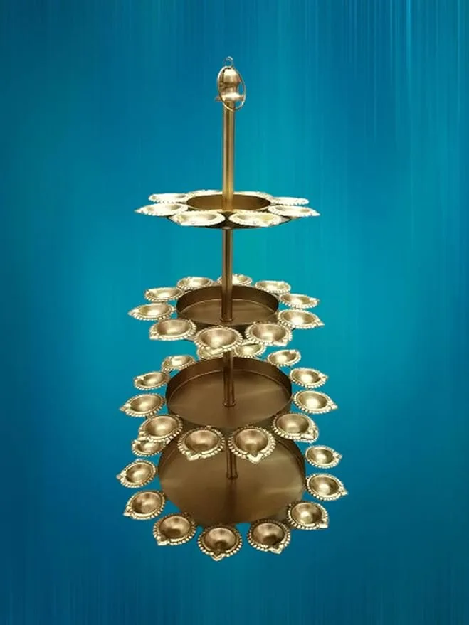 ZEN IMPEX 4 Tier Brass Urli Premium Metal Arts Metal Gold Urli Bowl with Diya. Urli Bowl for Home Decoration | Candle Stands with Diya | Diwali Showpiece Candle Holder. - Image 6