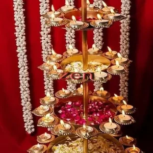 ZEN IMPEX 4 Tier Brass Urli Premium Metal Arts Metal Gold Urli Bowl with Diya. Urli Bowl for Home Decoration | Candle Stands with Diya | Diwali Showpiece Candle Holder.