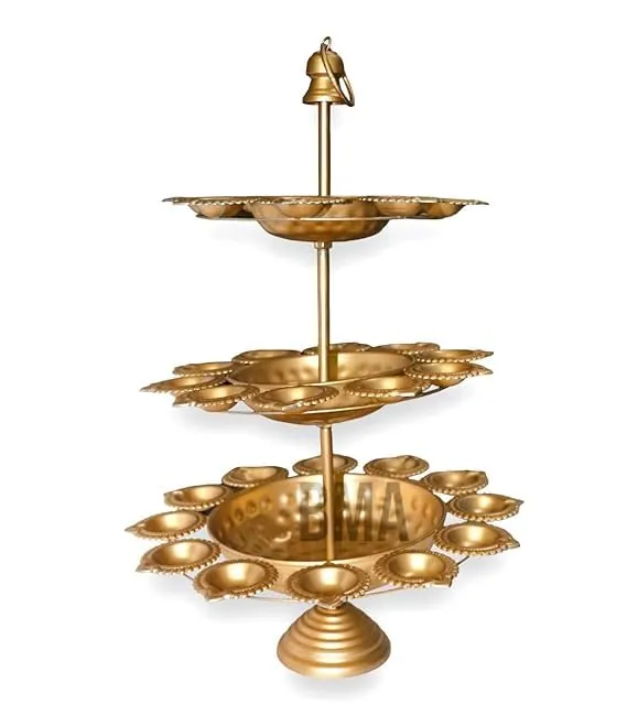 ZEN IMPEX 3 Tier Brass Urli Premium Metal Arts Metal Gold Urli Bowl with Diya. Urli Bowl for Home Decoration | Candle Stands with Diya | Diwali Showpiece Candle Holder. - Image 6